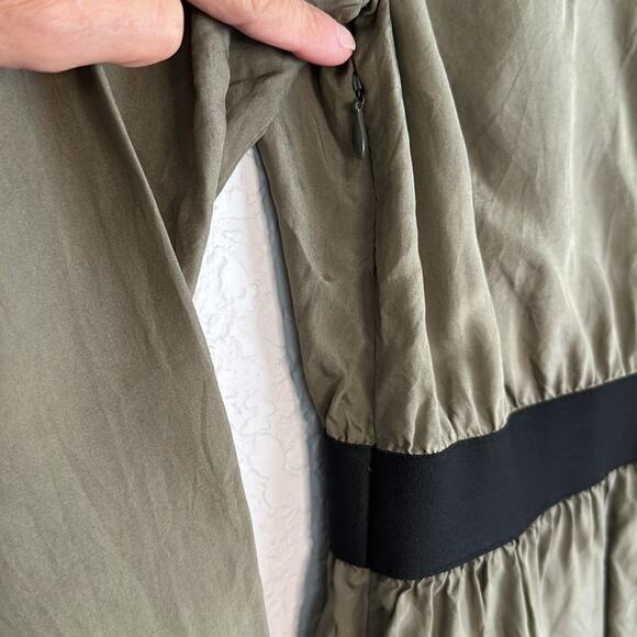 Theory Olive Green SILK Utility Shirt Dress Size 2 Preppy Button Front Mini - Picture 9 of 10